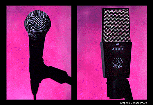 Dynamic (Shure SM-57) and condenser (AKG 414-EB) microphones