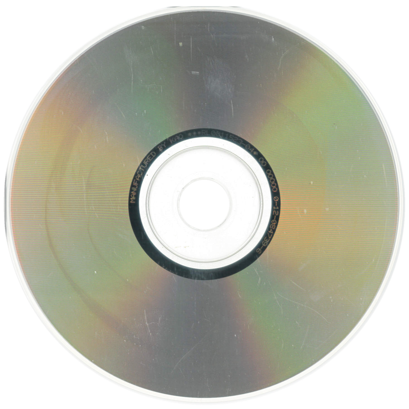 The original Sonic CD-ROM, data side: silver metallic disc with rainbow iridescence, manufacturing ID number printed around the central hub. Click again to see how it was duplicated.